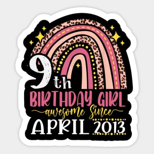 Pink Leopard best 9th birthday ever rainbow APRIL 2013 Sticker